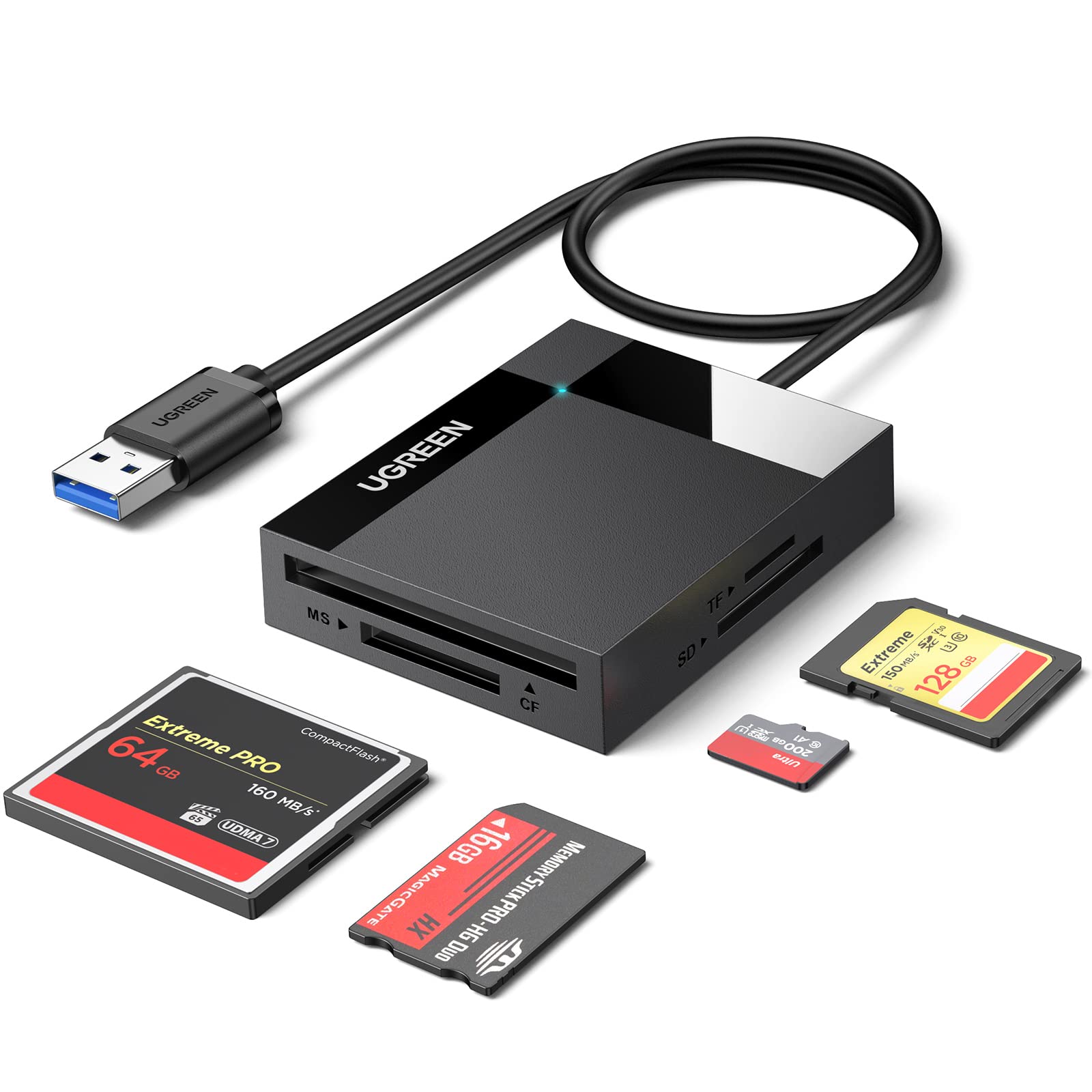 UGREEN USB 3.0 Lector de Tarjetas SD Micro SD CF MS Card Rearder Múltiple 4 en 1 Adaptador Tarjeta de Memoria Compact Flash 5