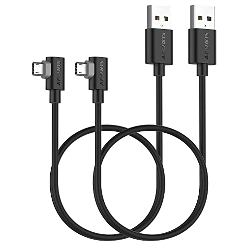 SUNGUY Cable micro USB en ángulo recto de 0,5 m [paquete de 2], cable micro USB corto de 90 grados, carga rápida, sincronización de datos USB 2.0 para Galaxy S7 Edge, S6, S5, Moto E6 5 4 y LG.
