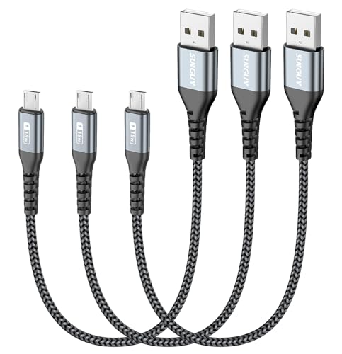 SUNGUY Cable Micro USB Corto [0.3M 3 Pack] Carga Rápida Android Trenzado Nylon Cables Compatible con Samsung Galaxy S7 Edge,Huawei, Sony, Xiaomi,Kindle,Cámara, Auriculares
