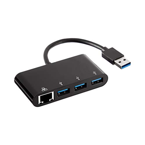 Amazon Basics Adaptador con 3 puertos USB 3.0 y 1 puerto Gigabit Ethernet RJ45, 3 USB A + 1 RJ45, negro
