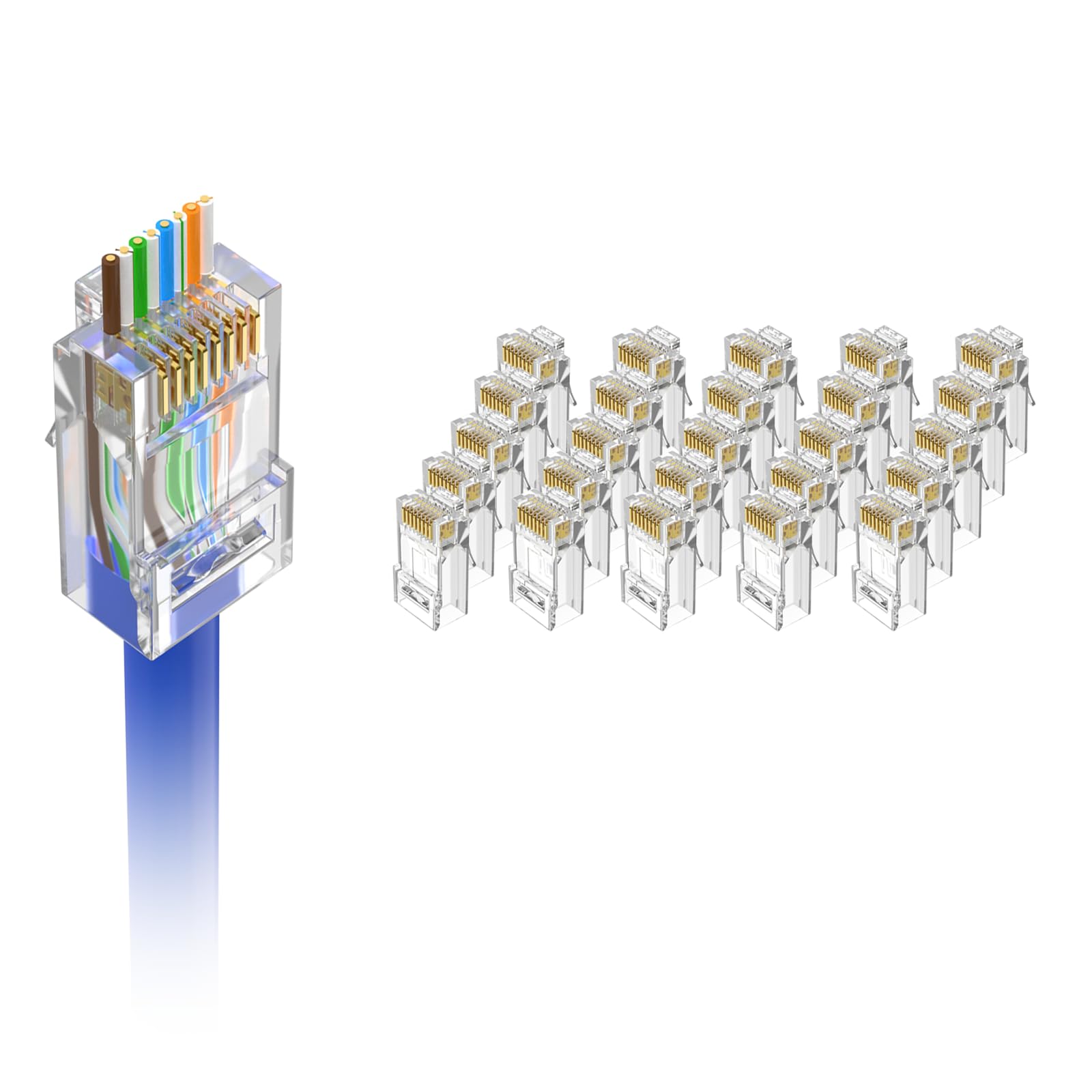 VCE Paquete de 25 Conectores RJ45 CAT6, 8P8C Pasante Chapados en Oro Clavija RJ45 Pass Through, Compatible con T568A/T568B