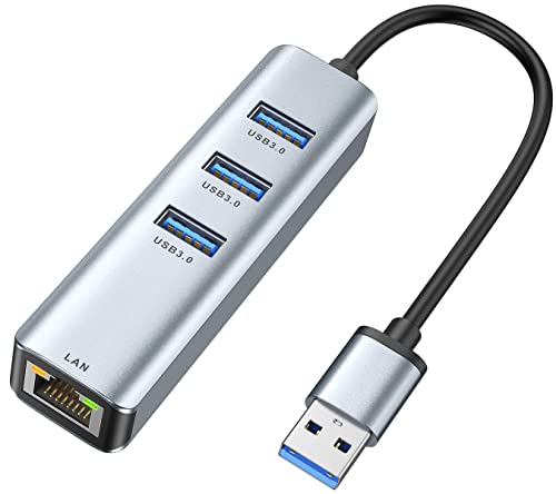 Adaptador USB Ethernet,ABLEWE Hub USB 3.0 con 3 Puertos USB 3.0 y1 Puerto LAN RJ45 1000M Gigabit para MacBook,Mac OS,iMac,Win,Chrome,Surface,XPS,etc.-Aluminio Plata