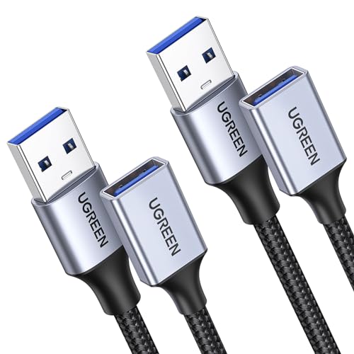 UGREEN Cable Alargador USB 3.0 Paquete de 2 Extension Tipo A Macho a Hembra Extensor 5 Gbps para Ordernador, Disco Duro Externo, Impresora, Ratón, Teclado, Hub, Mando de PS3, etc (1M)