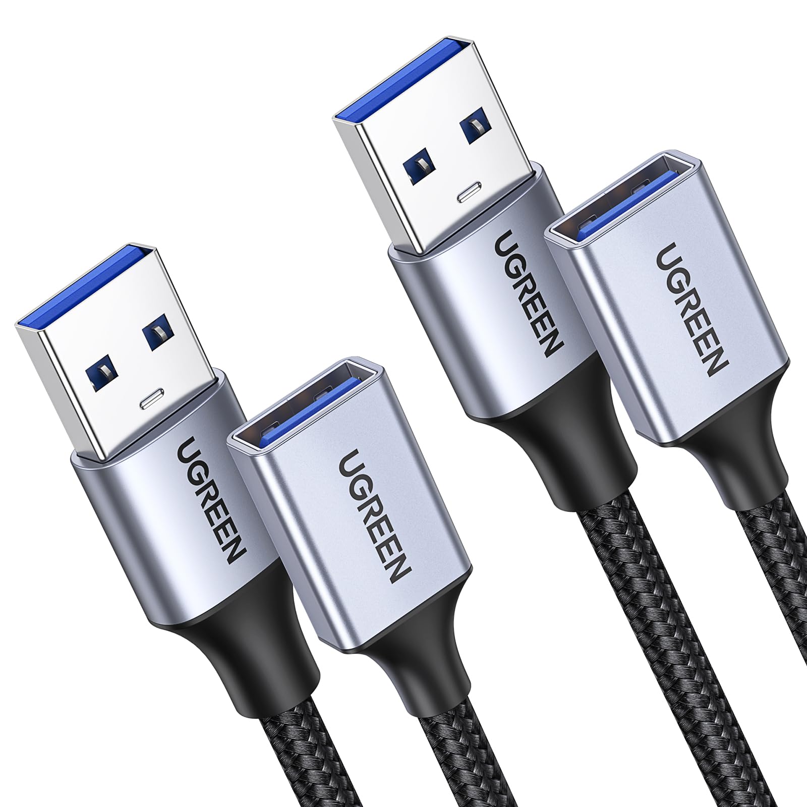 UGREEN Cable Alargador USB 3.0 Paquete de 2 Extension Tipo A Macho a Hembra Extensor 5 Gbps para Ordernador, Disco Duro Exter