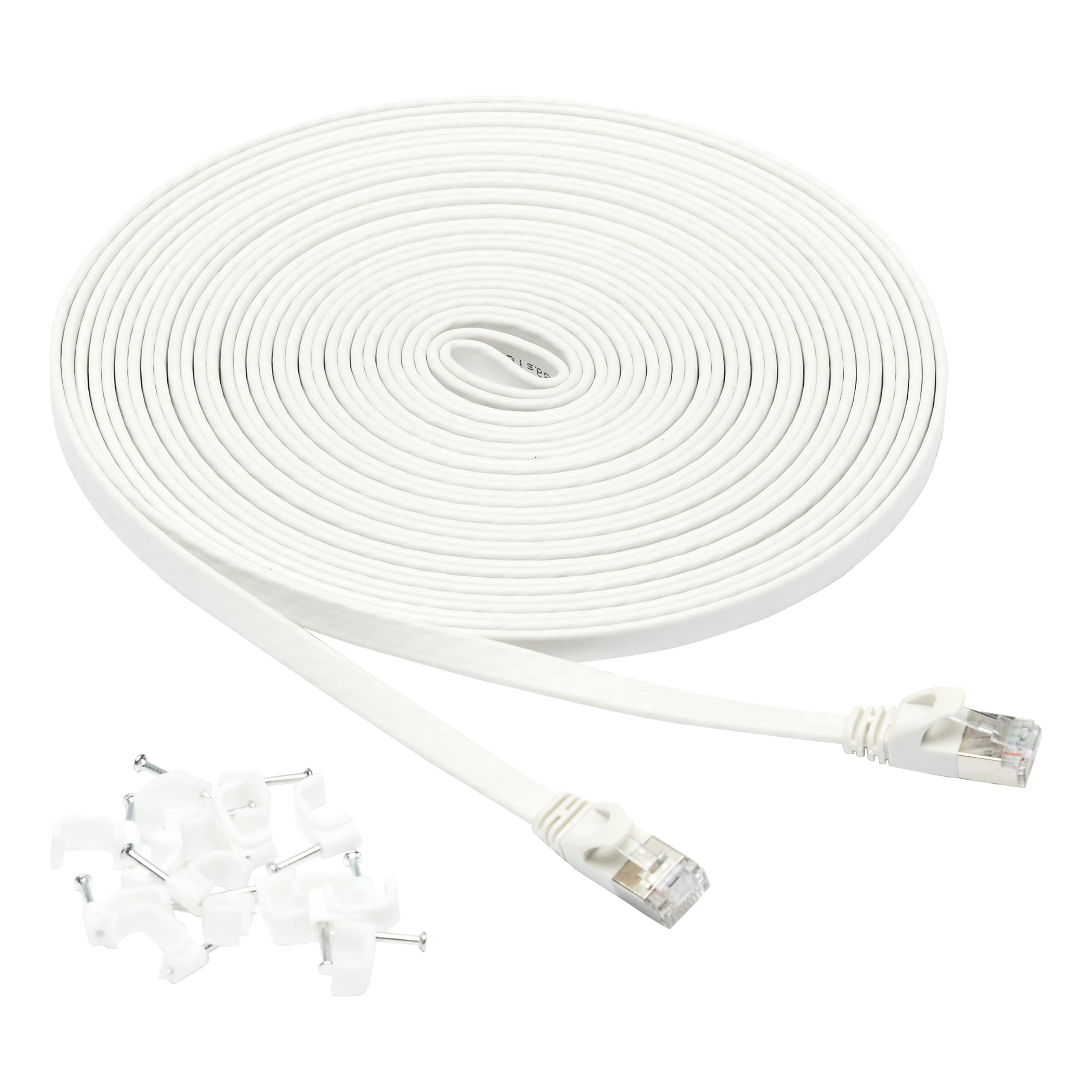 Amazon Basics Cable de red Gigabit Ethernet RJ45 Cat-7 plano, 9.1 m, Blanco