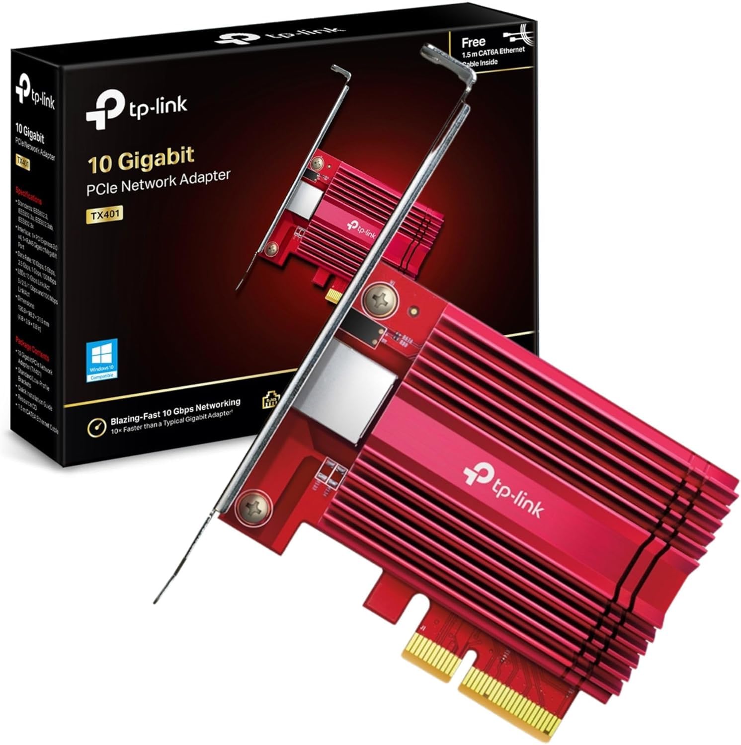 [Nuevo] TP-Link TX401 – Tarjeta de Red PCIe 10 GB/s, Adaptador 10GBase-T con disipación Avanzada, Compatible 5G/2.5G/1G, Incl