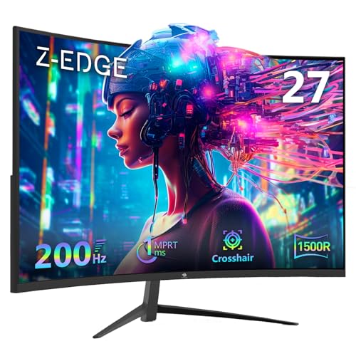 Z-Edge Monitor Gaming Curvo 27 Pulgadas 200 Hz, 1ms, FreeSync, Pantalla FHD 1080P, 350 CD/m², 1500R VA Sin Marco, HDMI2.0 & DP1.4, VESA, sRGB 99%, 178° ángulo de visión, Inclinación Ajustable
