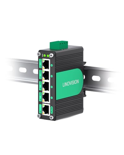 LINOVISION Interruptor POE solar industrial de 5 puertos Gigabit con amplificador de voltaje DC9V-54V a DC48V, 4 puertos POE IEEE802.3af/a 30W a 120W, IP40, potencia POE compacta para sistemas de