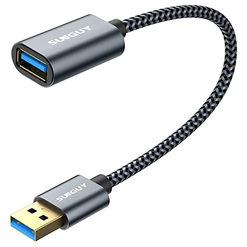 SUNGUY Cable Alargador USB 3.0, Cable de Extensión USB A Macho a Hembra Ultrarrápido de 5 Gbps para Lectores de Tarjetas, Teclados, Impresoras, Escáneres, Cámaras [0.3m-Gris-1piezas]