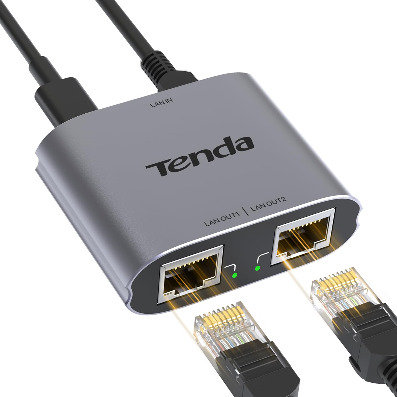 Tenda Switch Ethernet Gigabit 1 a 2, Splitter RJ45 de 2 Puertos 1000 Mbps, Duplicador LAN para Router y Ordenador, Compatible