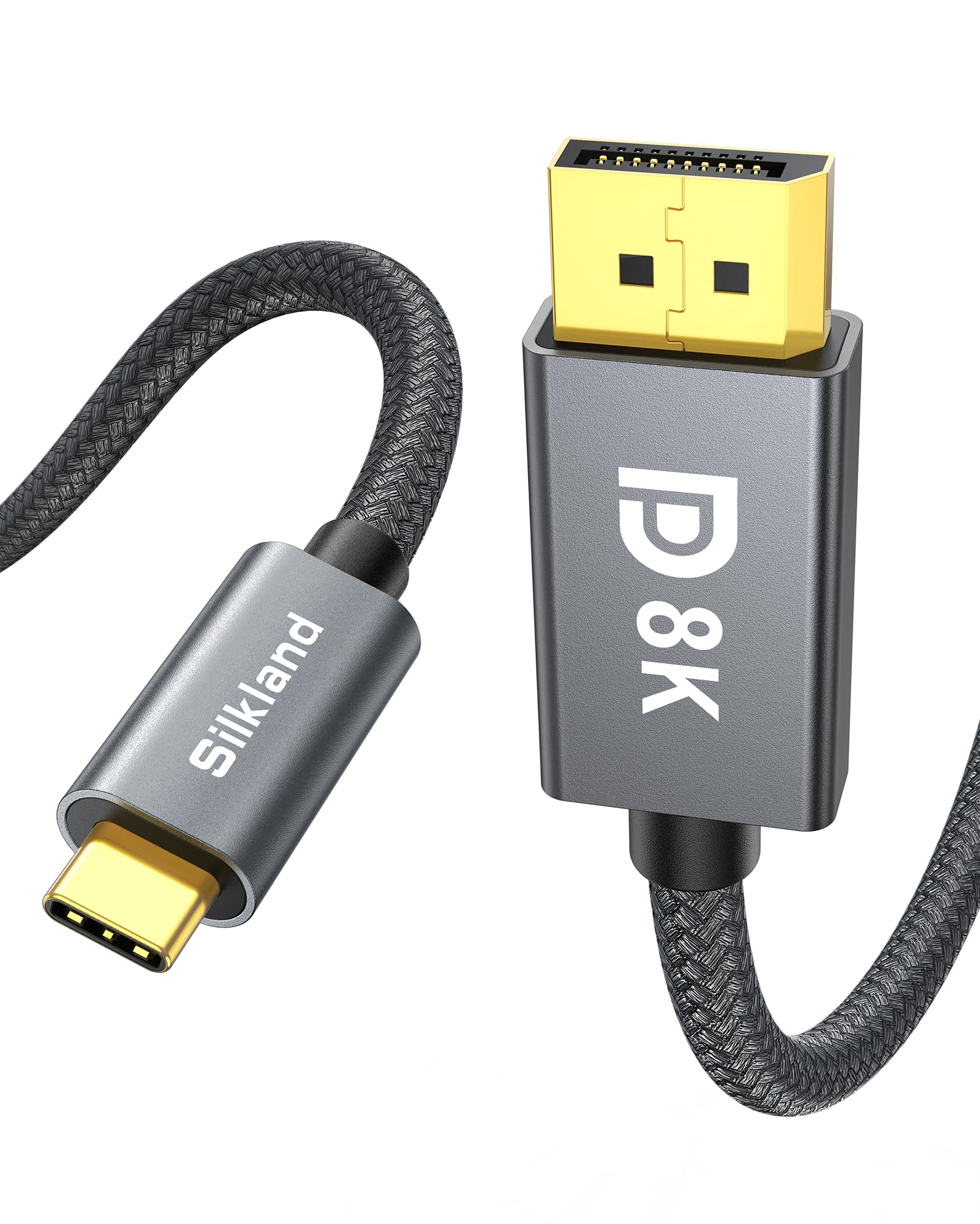 Silkland Cable USB C DisplayPort 1.4 2M, 8K@60Hz, 4K@144Hz/120Hz, 2K@240Hz/144Hz, 32.4Gbps, 8K Cable Thunderbolt 4/3 a Displa