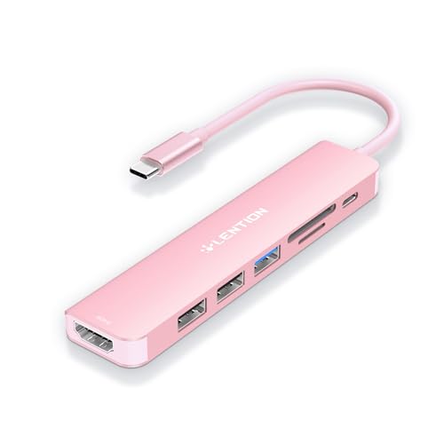 LENTION Hub USB C HDMI 4K@60Hz, PD 100W, Lector de Tarjetas SD/TF, USB 3.0 & 2.0, Adaptador USB C 7 en 1 para MacBook Pro 2026-2016, Nuevo Mac Air, Surface, iPhone 17 Plus Pro MAX y Más (Oro Rosa)