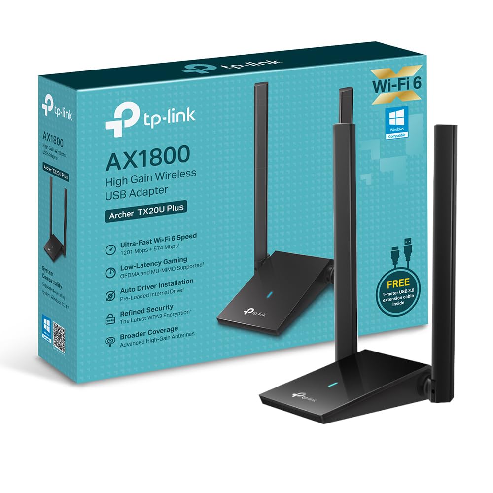 TP-Link Archer TX20U Plus AX1800 - Adaptador Wi-Fi 6,Dual Band 5GHz/2.4GHz, USB 3.0, Antena Wi-Fi Externa Ajustable, Señal Po
