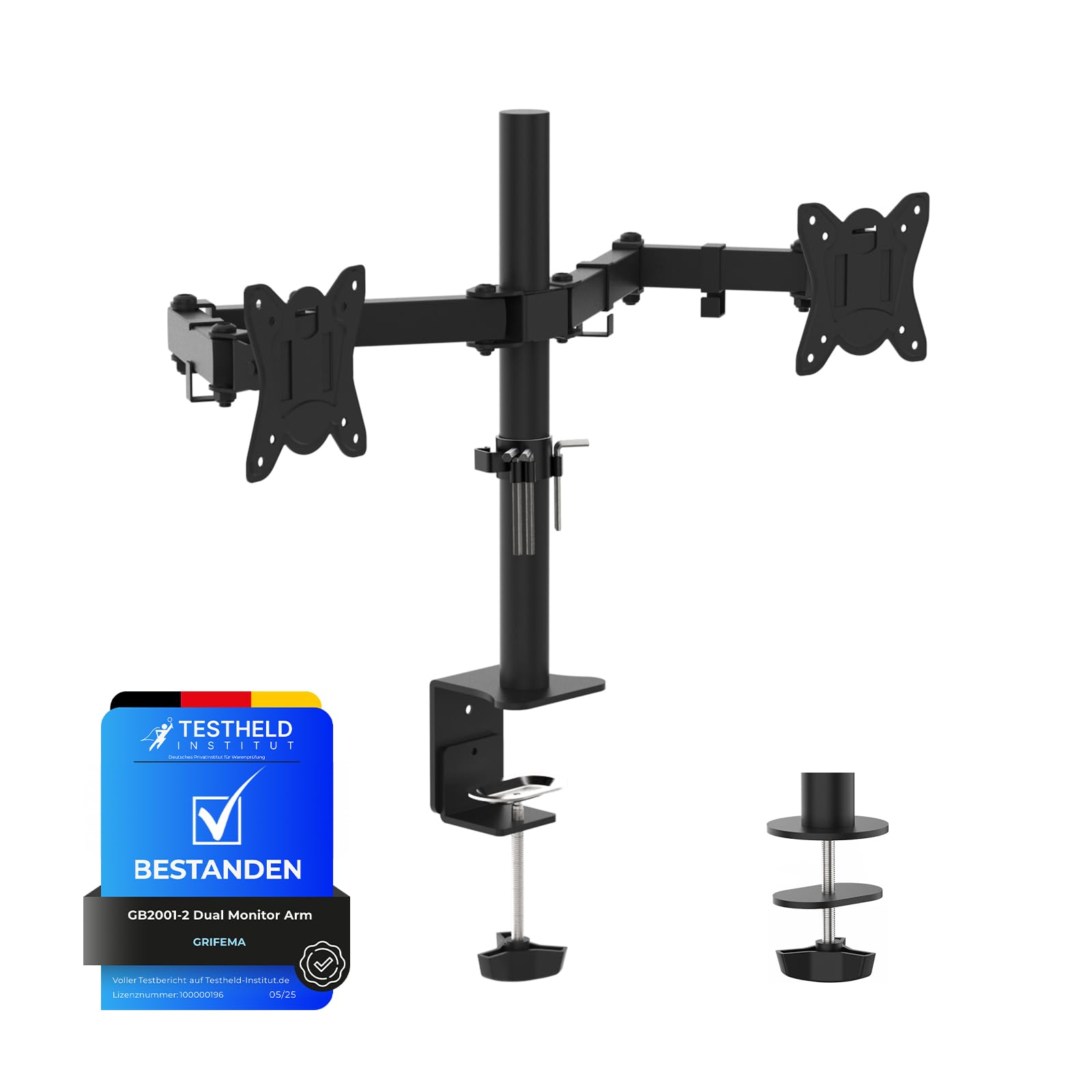 GRIFEMA GB2001-2 Soporte Monitor Doble con Brazo para Escritorio – 2 Monitores de 13-32", 9 kg por Brazo, VESA 75/100, Altura
