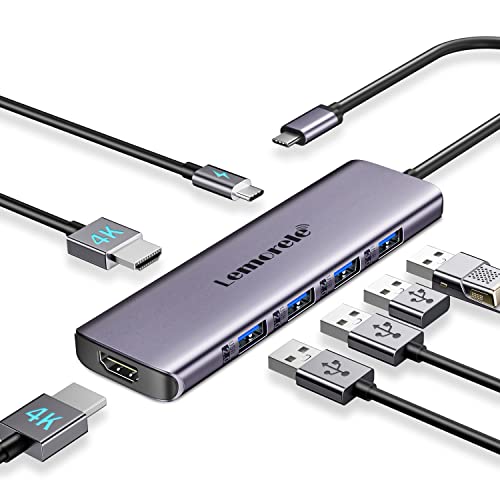 Lemorele Docking Station USB C Dual HDMI - 7 EN 1, Hub USB C de Aluminio con 2 HDMI 4K30Hz, USB 3.0/2.0, PD 100 W, Estación de Acoplamiento para MacBook, Windows, Switch y Chromecast