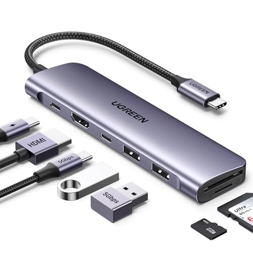 UGREEN Revodok 1071 Hub USB C HDMI 4K Adaptador Tipo C Lector Tarjeta SD TF PD 100W Carga Compatible con MacBook Neo iPad Pro Air iPhone 17 Pro MAX Air Galaxy S26 Ultra