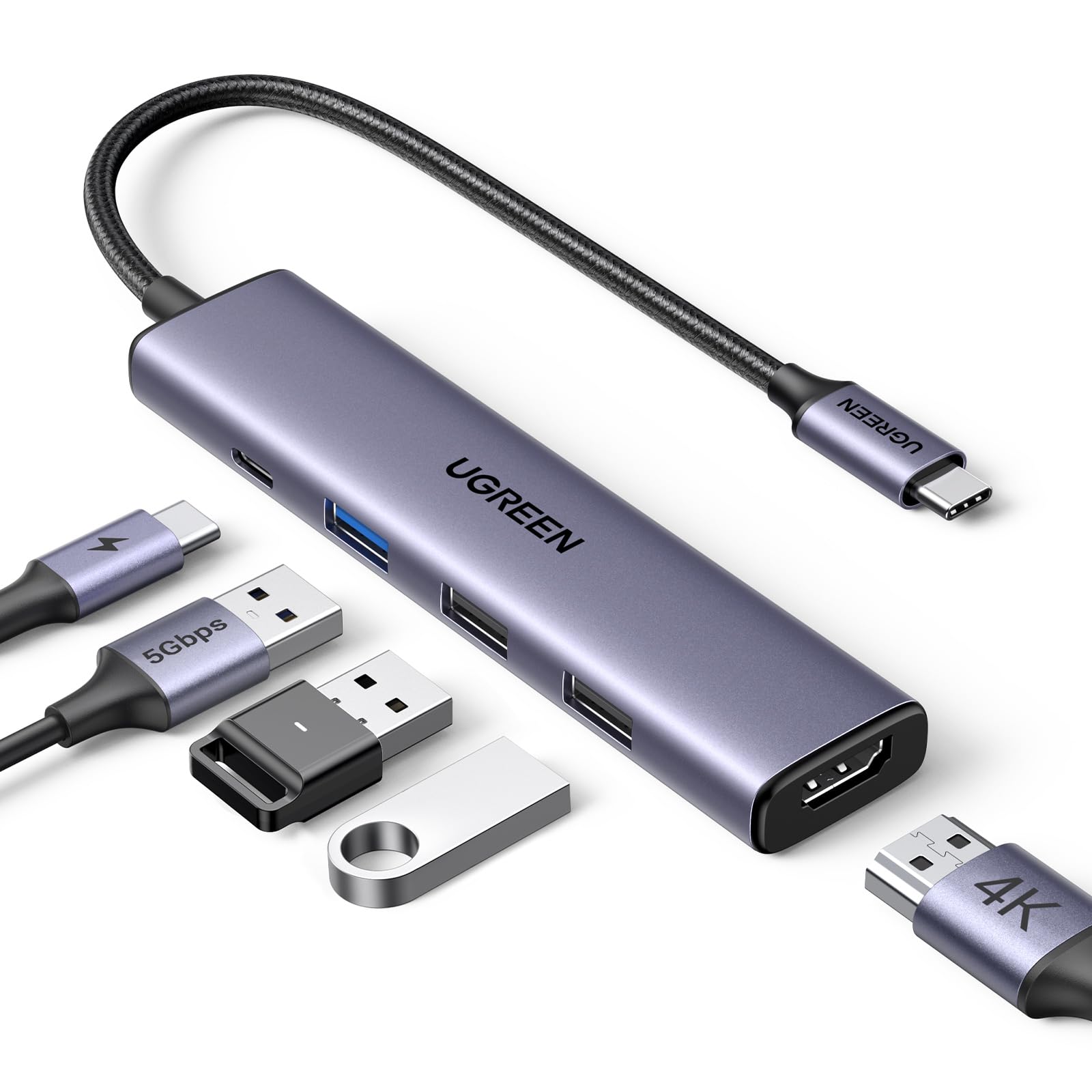 UGREEN Revodok 105 Hub USB C HDMI 4K Adaptador Tipo C 5 en 1 con 100W PD Carga Compatible con MacBook Pro Air M3 M2 M1, iPad,