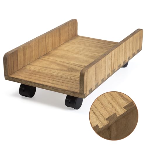 KIRIGEN Soporte de Madera para CPU de Ordenador, Desmontable con Rodillos, Estable y Duradero para Chasis ATX, PCs de Juego, Fácil de Montar, Soporte de Ordenador Color marrón