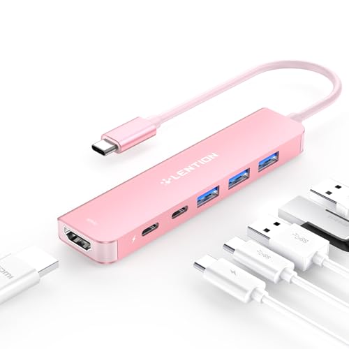 LENTION 6 en 1 Adaptador USB C a HDMI 4K@60Hz, Hub USB C con Puerto USB-C para Datos, 3 USB 3.0, PD 100W, Compatible con MacBook Pro 2026-2016, MacBook Neo, Surface, iPhone 17/16/15 Serie (Oro Rosa)