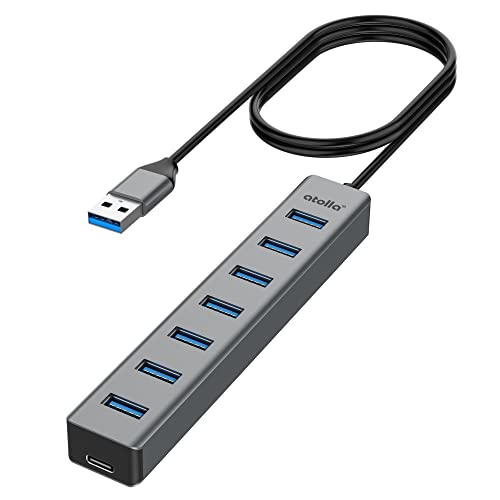 7 Puertos Atolla Hub USB 3.0, Adaptador Multi USB de Aluminio Súper Velocidad con Cable de 1m, Compatible con Windows y Mac para PC, Portátil, MacBook Pro