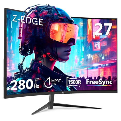 Z-Edge Monitor Gaming 27 Pulgadas,Monitor Curvo 280 Hz (DP), Pantalla PC Curvada,1ms MPRT, FHD(1920x1080), FreeSync, LED 16:9 con Cable HDMI, 1500R VA, 2* HDMI2.0 & 2* DP 1.2