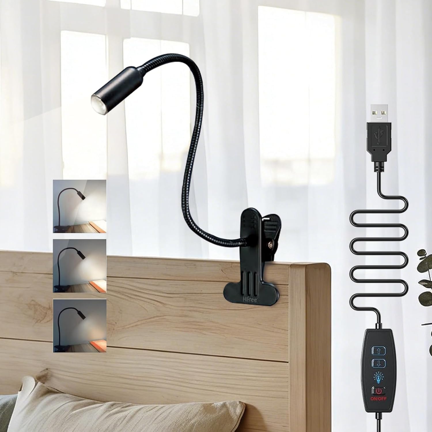 Hifree 5W Led Lampara Lectura Cama, 10 Niveles Lampara Pinza Cabecero Cama, Usb Interface Lampara para Leer en La Cama es ade
