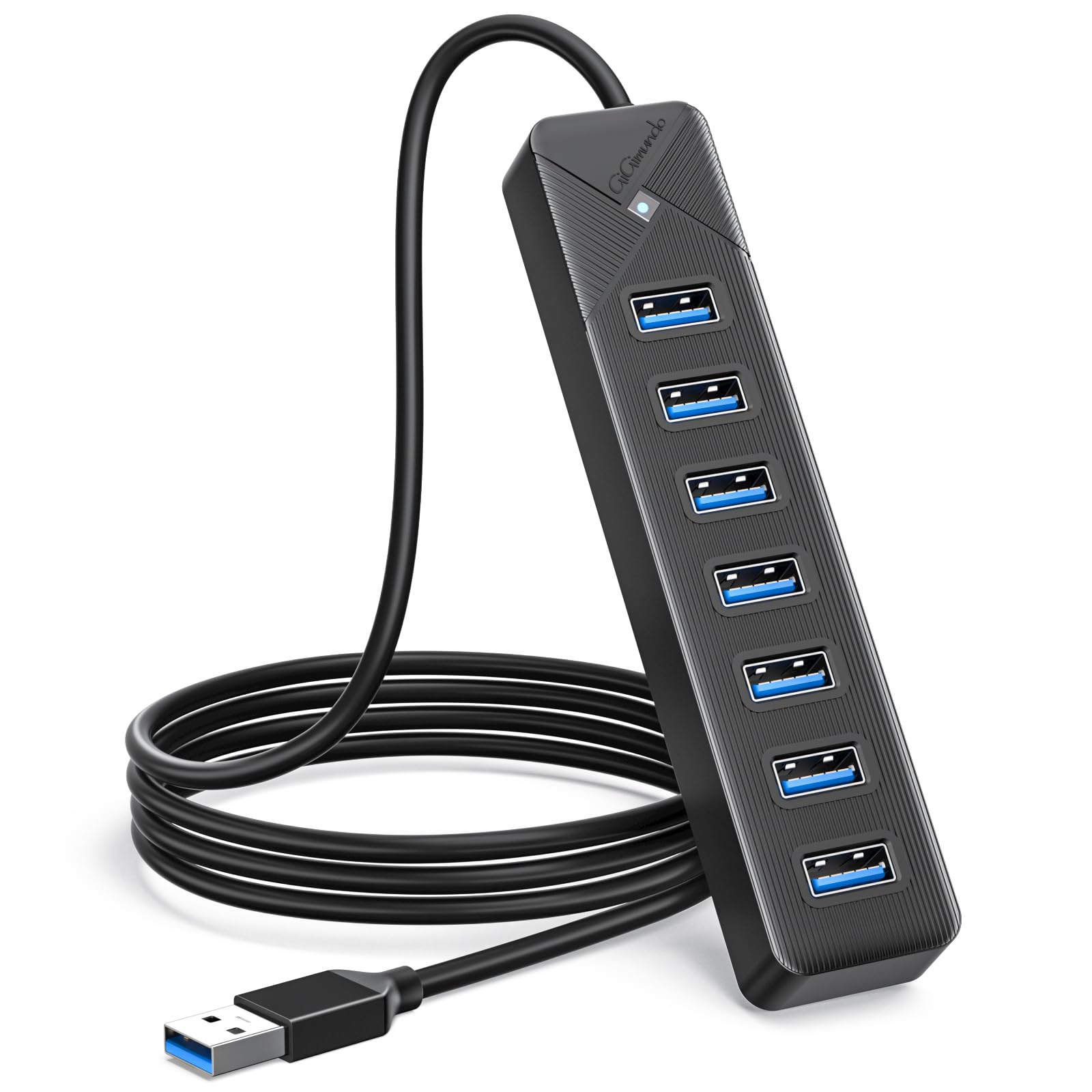 GiGimundo Hub USB 3.0 de 7 Puertos para Portátil, con Puerto de Alimentación de 5V/3A, (Cable de 100CM) con Pantalla LED, Com