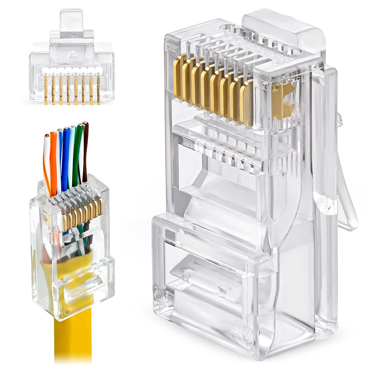 Greluma 40 Piezas El paso de RJ45 CAT6 a través de los conectores termina el enchufe final de red plateado oro de Ethernet