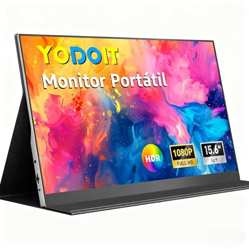 Yodoit Monitor Portátil Pantalla Portatil de 15,6 Pulgadas IPS 1080P FHD Display USB Type-C de Computadora, Juego HDR con HDMI/USB C para MacBook PC Xbox PS4/5 Nintendo Switch Teléfono