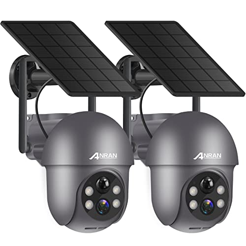 ANRAN 2K Cámara Vigilancia WiFi Exterior con Panel Solar, PTZ 360° Cámara de Seguridad sin Cables con Batería, Detección Humana PIR, Visión Nocturna a Color, Audio Bidireccional, Q01 Gris, 2 Piezas