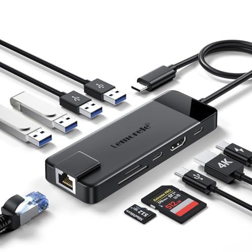 Lemorele Hub USB C Ethernet 1000M -10 EN 1, Docking Station con HDMI 4K, 4 USB 3.0/2.0, PD 100W, SD/TF, USB-C Dato 3.0, Adaptador para Macbook Air/Pro, Chromecast, Windows