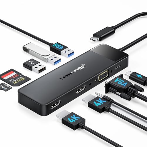 Docking Station USB C 3*Display -10 en 1, Lemorele Hub USB C Dual Monitor con 2 HDMI 4K, VGA, Audio, 3 USB 3.0/2.0, PD 100W, SD/TF, USB C Docking Station a MacBook/DELL/Windows/HP/Surface