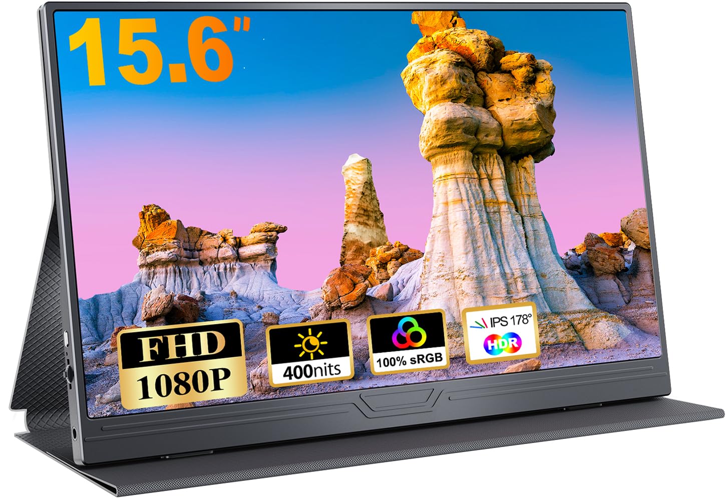 CUIUIC 15.6 Inch Portable Monitor with Full HD USB-C Display, 1920 x 1080 HDR IPS - Mini HDMI Display and Built-in Dual Speak
