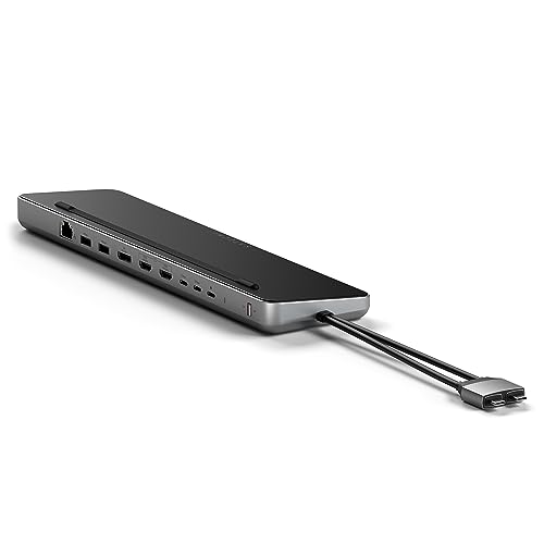 SATECHI Docking Station USB C Dual y Soporte 10 en 1 con Carcasa SSD SATA/NVMe, 2X HDMI 4K, DisplayPort, Carga PD 75W, Ethernet, USB-A/USB-C 10Gbps – para MacBook Air & Pro M5 M4 y más