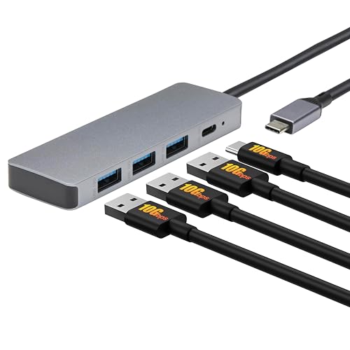 Amazon Basics Hub Dock de USB 3.2/3.1, 2.ª Gen., 10 GB/s, USB C a 1 USB C / 3 USB A, Compatible con Windows/Mac, Plata, Negro