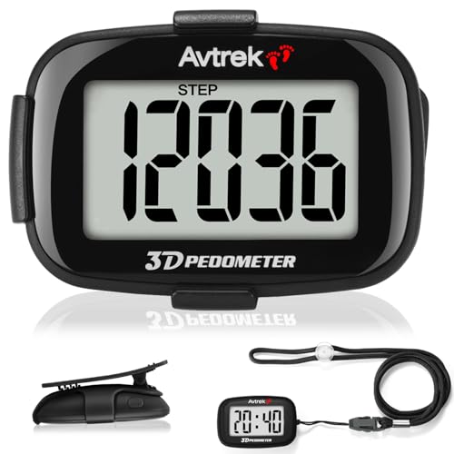 Podometro 3D de Alta Precision para Caminar Pantalla Gigante con numeros Contador de Pasos Clip para Correr con indicador de Tiempo y retroiluminacion LED (Negro)