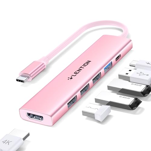 LENTION 6 en 1 Hub USB C HDMI 4K@30Hz, PD 100W, USB-A 3.0 & 2.0, Adaptador USB C para MacBook Pro/Air 2026-2016, Nuevo MacBook Neo, Surface, iPhone 17 Plus Pro MAX y Más (CH17, Oro Rosa)