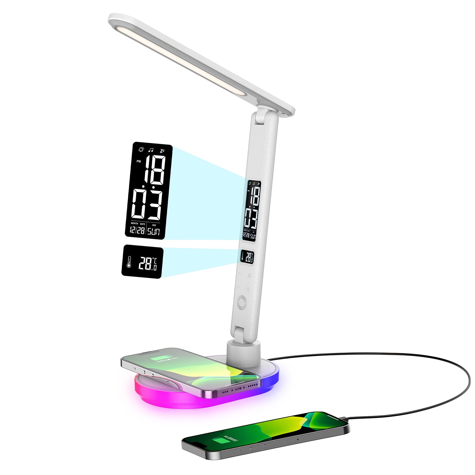 Lámpara de escritorio LED con 10W carga inalámbrico,Flexo lámparas de mesa regulable táctil con color y 5 niveles de brillo c