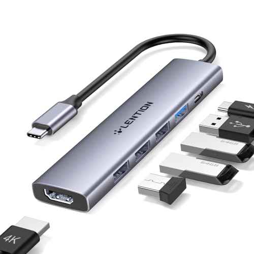 LENTION 6 en 1 Hub USB C HDMI 4K@30Hz, PD 100W, USB-A 3.0 & 2.0, Adaptador USB C para MacBook Pro/Air 2026-2016, Nuevo MacBook Neo, Surface, iPhone 17 Plus Pro MAX y Más (CH17, Gris)