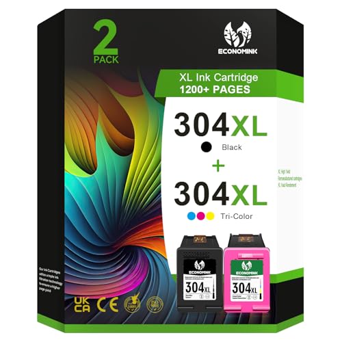 Economink 304XL Cartucho de Tinta, 304 XL Negro y Tricolor Remanufacturado para Cartucho HP 304, para DeskJet 3760 2630 2632 3762 3750 2622 3730 3735 2620 2633, Envy 5020 5032 Impresoras, Pack de 2