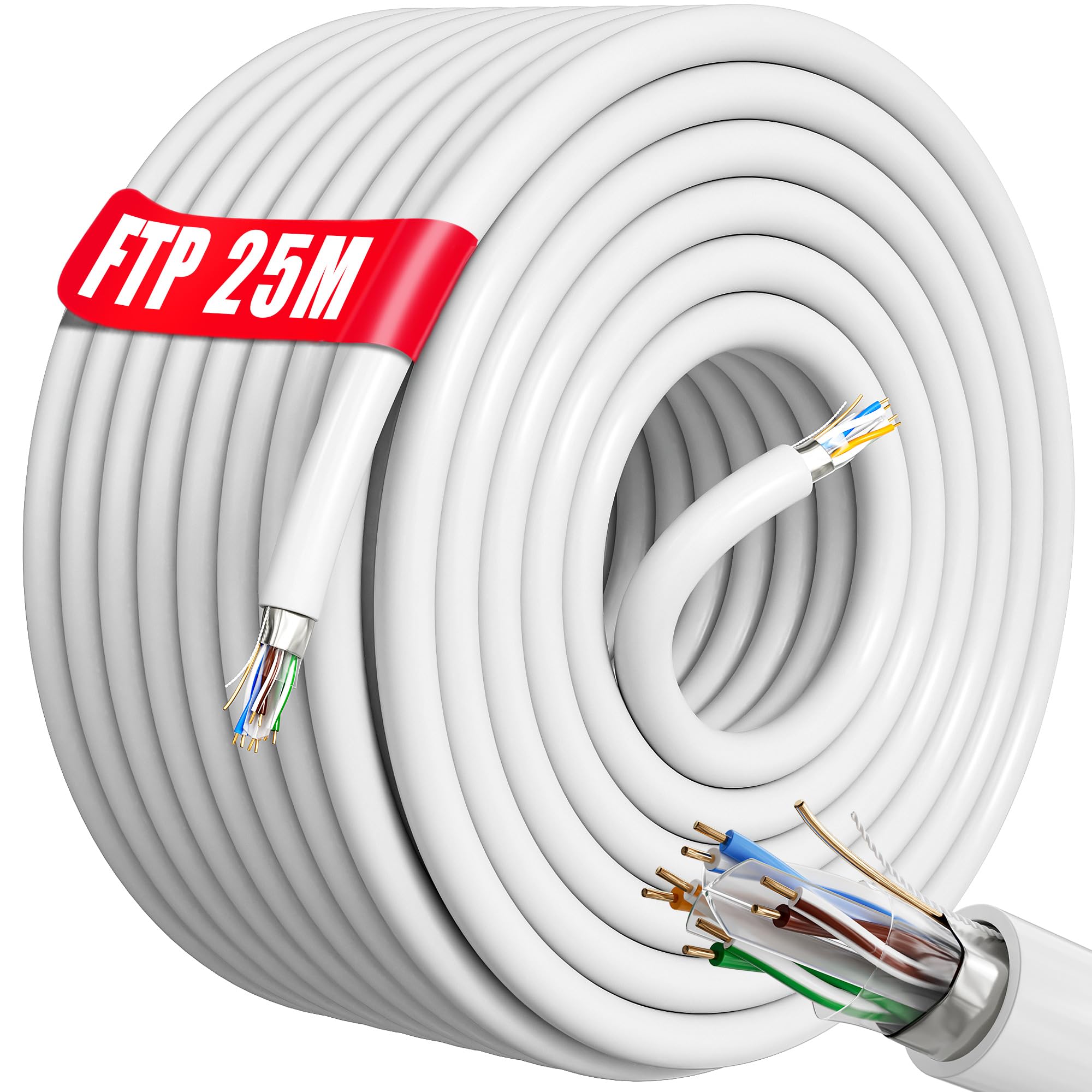 Soibke Cable Ethernet Cat 6 25 metros, Alta Velocidad Cable de Red 25m FTP Blindado Cable RJ45, Cable LAN 25m Gigabit Cable I