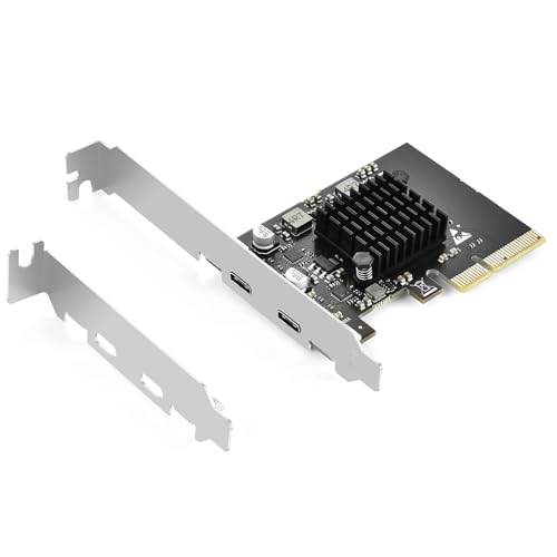ELUTENG USB C Tarjeta PCIe 2 Puertos 2 x 10Gpbs Compatible con PCIE X4/X8/X16, PCI-E X4 Tipo-C 3.2 Gen2 20gbps con Disipador de Calor de Gran Area para Windows 11/10/8/7/XP