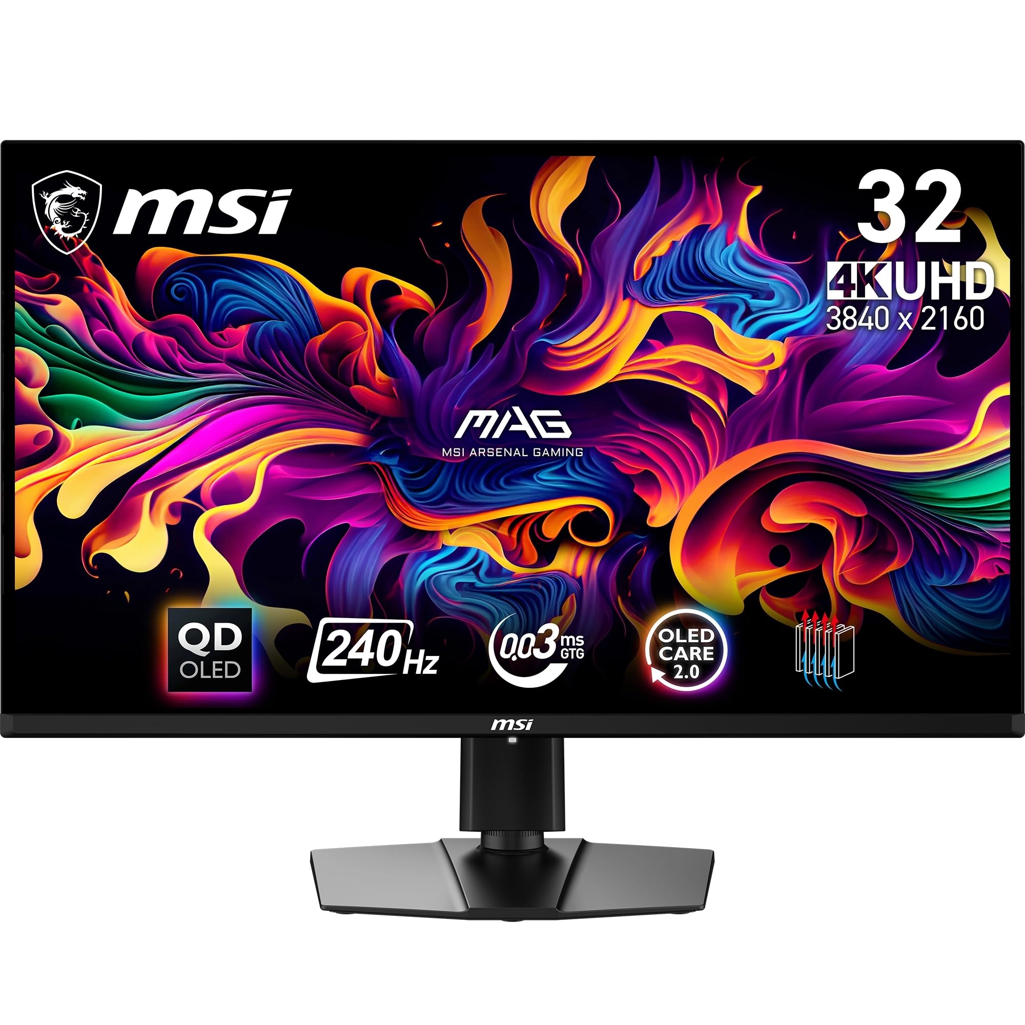 MSI mag 321UPX QD-OLED Monitor Gaming, 31,5" 4K UHD, 3840 x 2160 Quantum Dot OLED Panel, 240Hz / 0.03ms, 99% DCI-P3, ΔE≤2, Di