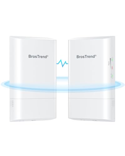 BrosTrend WiFi Bridge 5GHz 867Mbps, Puente Inalámbrico WiFi Exterior Punto a Punto, CPE de Exterior Largo Alcance 1 km, IP65 Wireless Bridge para PTP/PTMP, Plug and Play, PoE Pasivo, Paquete de 2