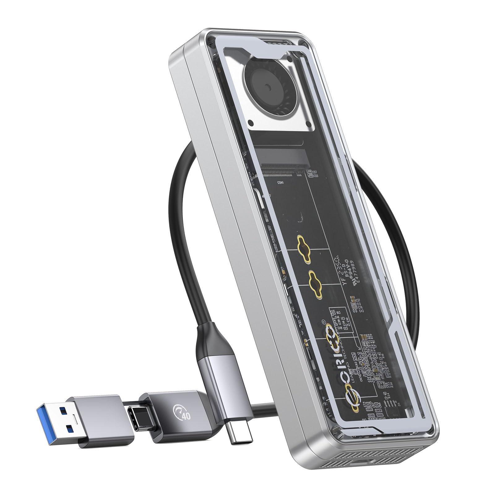 ORICO Adaptador de Carcasa SSD M.2 NVMe de 40 Gbps, Ventilador Integrado M.2, Carcasa Externa para M-Key SSD 2230/2242/2260/2