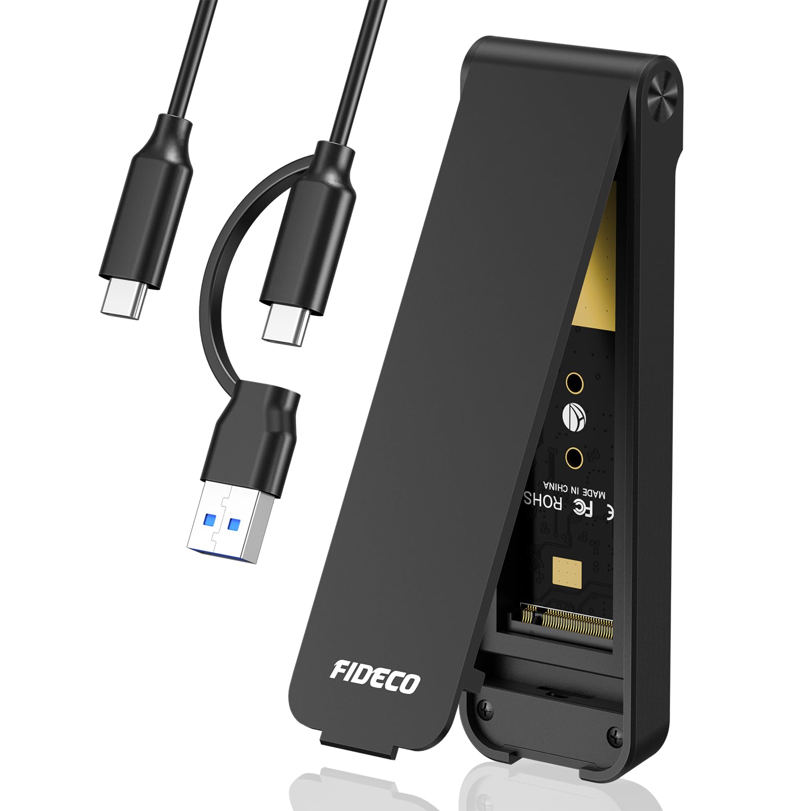 FIDECO Carcasa M.2 NVMe SSD, 10Gbps USB 3.2 Gen 2 Caja Disco Duro para M.2 NVMe PCIe M Key B+M Key, Diseño de Sándwich, Insta
