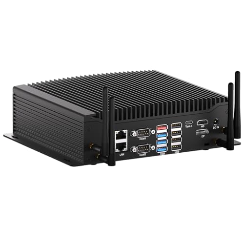 WEIDIAN PC Industrial EH4-T Fanless Mini PC sin Ventilador Win 11 i5-10210U 8G RAM 256G SSD Ordenador Industrial, 6X RS232/RS485/RS422 COM, GPIO, 2LAN, 8USB WiFi&BT 4K HD+DP+Type-C Auto Power On