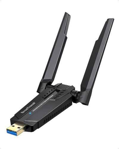 BrosTrend 5400Mbps Adaptador WiFi USB para PC Tri-Banda 6GHz y 5GHz y 2.4GHz, AXE5400 USB WiFi 6E Largo Alcance, Antena Wi-Fi USB3.0, Receptor Inalámbrico para Windows 11/10, Wi-Fi 6 Dongle MU-MIMO