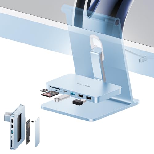 PULWTOP iMac Accesorios para iMac 24" 2021/2023/2024, USB C Hub para iMac M1/M3/M4 & Studio Display 27", iMac USB HUB con USB A/C 10 Gbps, SD/TF, M.2 SSD Case (SSD no Incluido), Adaptador iMac