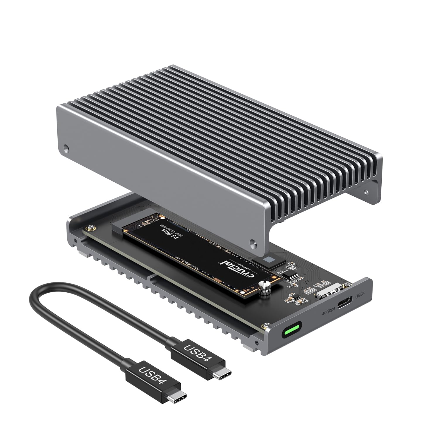 Qwiizlab Carcasa SSD USB 4 sin Ventilador de 40 Gbps con chasis de Aluminio, Compatible con Thunderbolt 5/4/3. Soporta PCIe M